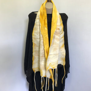 Hand Felted White Canary Yellow Merino Wool Scarf Unisex - OOAK - Phoenix Menswear