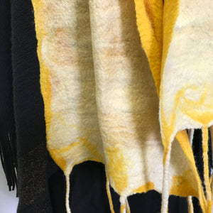 Hand Felted White Canary Yellow Merino Wool Scarf Unisex - OOAK - Phoenix Menswear