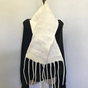 Hand Felted White Merino Wool Scarf Unisex - OOAK - Phoenix Menswear