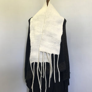 Hand Felted White Merino Wool Scarf Unisex - OOAK - Phoenix Menswear