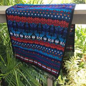 Hand Woven Vintage Cotton Table Runner Navy Red Orange - OOAK - Phoenix Menswear