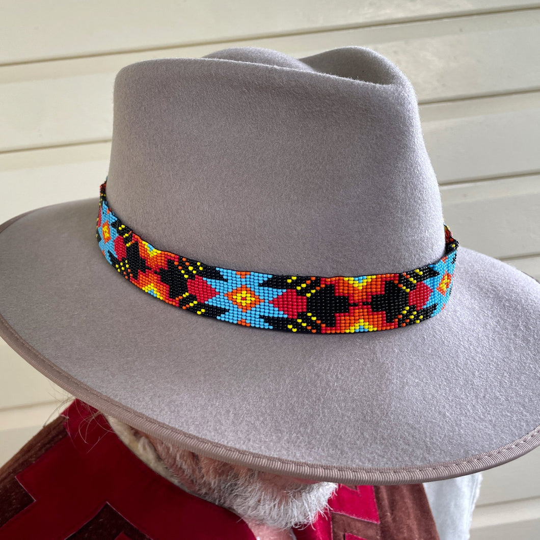 Handmade Beaded Aztec Hatband Black Red Orange Yellow Turquoise Blue Geometric - Phoenix Menswear