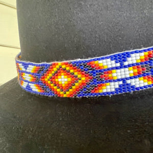 Handmade Beaded Aztec Hatband in Orange Blue White Geometric - Phoenix Menswear