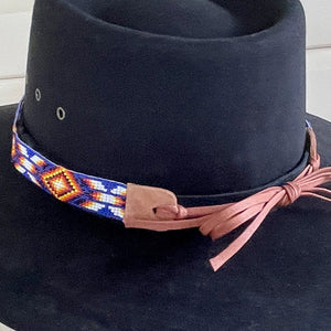 Handmade Beaded Aztec Hatband in Orange Blue White Geometric - Phoenix Menswear