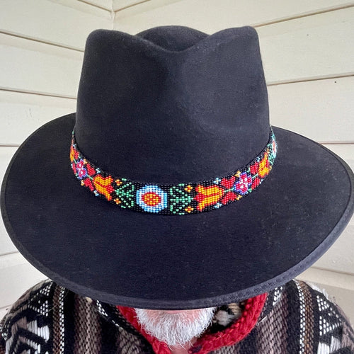 Handmade Beaded Aztec Hatband in Orange, Pink, Green Floral - Phoenix Menswear