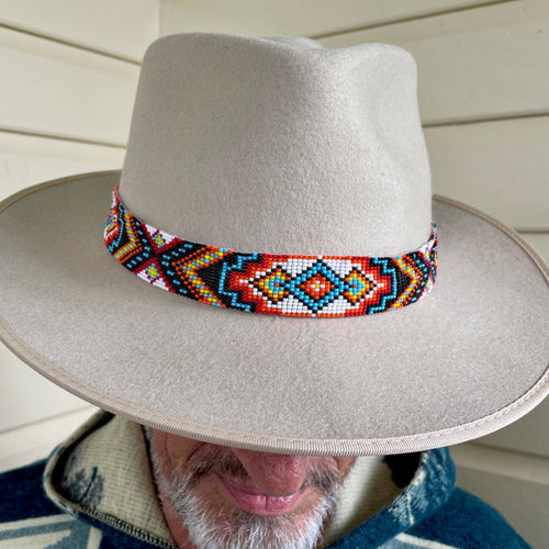 Handmade Beaded Aztec Hatband in Red Blue White Black Geometric - Phoenix Menswear