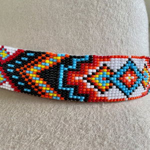 Handmade Beaded Aztec Hatband in Red Blue White Black Geometric - Phoenix Menswear