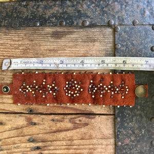 Handmade Beaded Suede Cuff Bracelet Rust Brown w/Gold Metal Beads - Boxed - OOAK - Phoenix Menswear