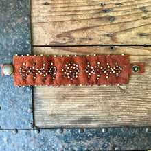 Load image into Gallery viewer, Handmade Beaded Suede Cuff Bracelet Rust Brown w/Gold Metal Beads - Boxed - OOAK - Phoenix Menswear