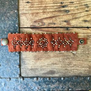 Handmade Beaded Suede Cuff Bracelet Rust Brown w/Gold Metal Beads - Boxed - OOAK - Phoenix Menswear