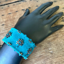 Load image into Gallery viewer, Handmade Beaded Suede Cuff Bracelet Turquoise Blue Silver Metal Beads - Boxed - OOAK - Phoenix Menswear