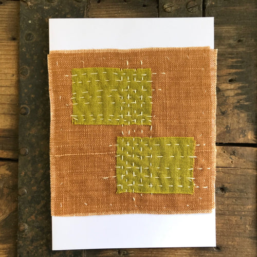 Handmade Embroidered Linen Sashiko Patch Greeting Card - OOAK - Phoenix Menswear