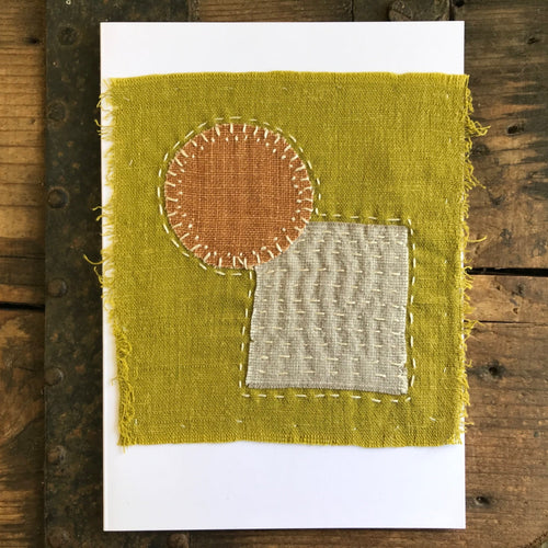Handmade Embroidered Linen Sashiko Patch Greeting Card - OOAK - Phoenix Menswear