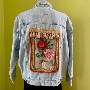 Handmade Immortal Kraft Patchwork Upcycled Vintage Denim Jacket Vintage Trim Sz L - OOAK - Phoenix Menswear