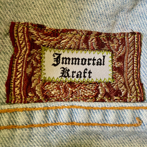 Handmade Immortal Kraft Patchwork Upcycled Vintage Denim Jacket Vintage Trim Sz L - OOAK - Phoenix Menswear