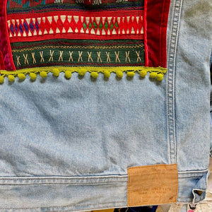 Handmade Immortal Kraft Patchwork Upcycled Vintage Denim Jacket Vintage Trim Sz M - OOAK - Phoenix Menswear