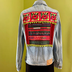 Handmade Immortal Kraft Patchwork Upcycled Vintage Denim Jacket Vintage Trim Sz M - OOAK - Phoenix Menswear