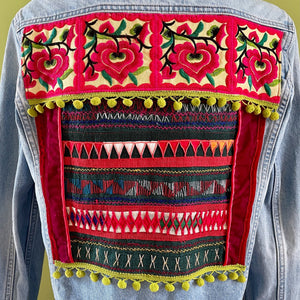 Handmade Immortal Kraft Patchwork Upcycled Vintage Denim Jacket Vintage Trim Sz M - OOAK - Phoenix Menswear