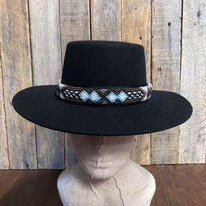 Handmade Knotted Hatband in Black, Light Blue and Cream - OOAK - Phoenix Menswear