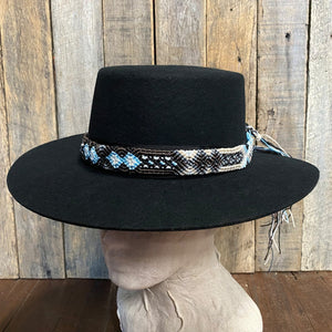 Handmade Knotted Hatband in Black, Light Blue and Cream - OOAK - Phoenix Menswear