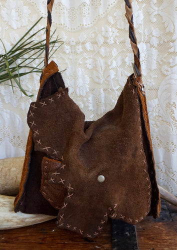 Handmade Leather Shoulder Bag Suede Leather Hippie Tribal - OOAK - Phoenix Menswear