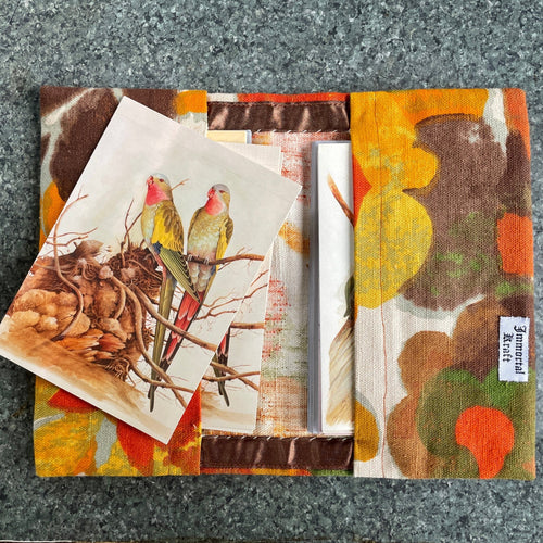 Handmade Set of 12 Blank Greeting Cards Australian Birds Vintage Fabric Upcycled Immortal Kraft - OOAK - Phoenix Menswear