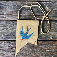 Load image into Gallery viewer, Handmade Suede Medicine Pouch Embroidered Swallow Small Boho Hippie Tribal - OOAK - Phoenix Menswear