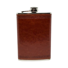 Load image into Gallery viewer, Hip Flask Brown Cover - Stainless Steel 9oz - Phoenix Menswear