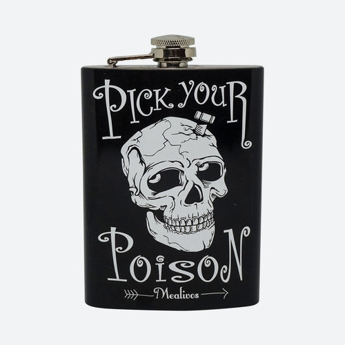 Hip Flask Skull 'Pick your Poison' - Stainless Steel 8oz - Phoenix Menswear