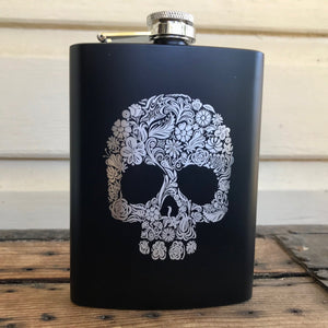 Hip Flask Sugar Skull - Stainless Steel - 8oz - Phoenix Menswear