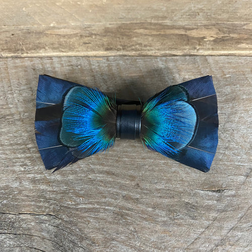 Feather Bow Tie Black and Blue