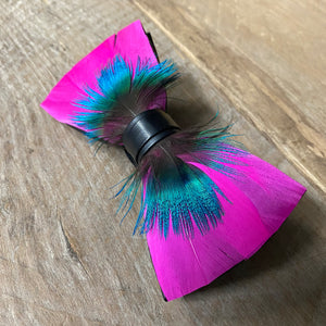 Feather Bow Tie Magenta & Teal