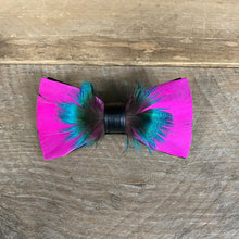 Load image into Gallery viewer, Feather Bow Tie Magenta &amp; Teal