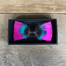 Load image into Gallery viewer, Feather Bow Tie Magenta &amp; Teal