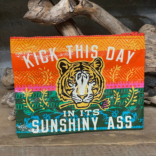 Large Upcycled Hold-All Pouch -  Kick This Day in its Sunshiny Ass