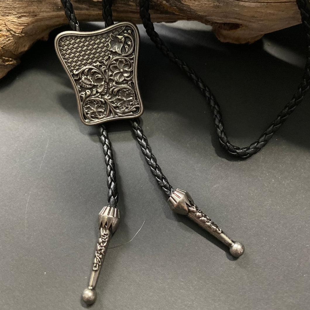 Bolo Tie - Antique Silver Florals