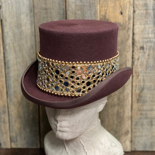Immortal Kraft Brown Wool Felt Top Hat - Mirror Trim Sz L - OOAK - Phoenix Menswear
