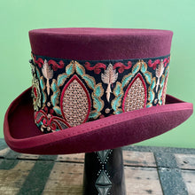 Load image into Gallery viewer, Immortal Kraft Burgundy Wool Top Hat Handmade Bee Floral Embroidered Trim Sz XL - OOAK - Phoenix Menswear