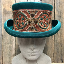 Load image into Gallery viewer, Immortal Kraft Green Wool Top Hat Handmade Jewelled Sequined Embroidered Trim Sz XL - OOAK - Phoenix Menswear