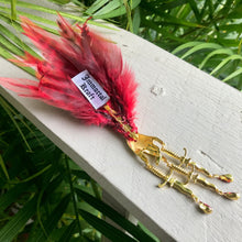 Load image into Gallery viewer, Immortal Kraft Handcrafted Red Feather Gold Hand Lapel Pin Hat Accessory - OOAK - Phoenix Menswear