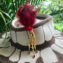 Load image into Gallery viewer, Immortal Kraft Handcrafted Red Feather Gold Hand Lapel Pin Hat Accessory - OOAK - Phoenix Menswear