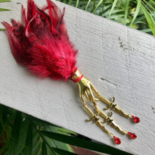 Load image into Gallery viewer, Immortal Kraft Handcrafted Red Feather Gold Hand Lapel Pin Hat Accessory - OOAK - Phoenix Menswear