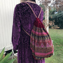 Load image into Gallery viewer, Immortal Kraft Handmade Velvet Burgundy Backpack Boho Hippie Tribal Stripe - OOAK - Phoenix Menswear