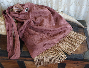 Immortal Kraft Handmade Vintage Damask Shoulder Bag Pink Fringe - OOAK - Phoenix Menswear