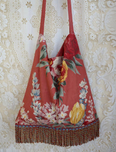 Immortal Kraft Handmade Vintage Fabric Shoulder Bag Floral Pink Cotton Fringe - OOAK - Phoenix Menswear