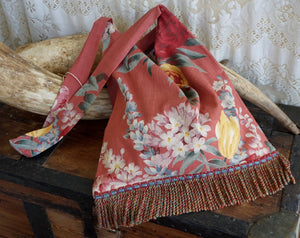 Immortal Kraft Handmade Vintage Fabric Shoulder Bag Floral Pink Cotton Fringe - OOAK - Phoenix Menswear