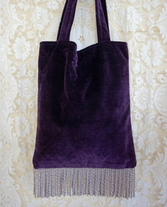 Immortal Kraft Handmade Vintage Fabric Shoulder Bag Purple Velvet Fringe - OOAK - Phoenix Menswear