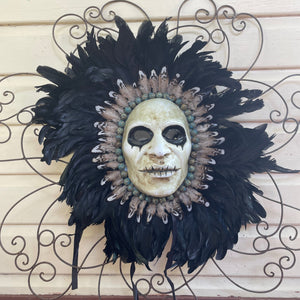 Immortal Kraft Handmade Wall Decoration Clown Feathers Beads Goth Steampunk Dark Halloween Black Beige - OOAK - Phoenix Menswear