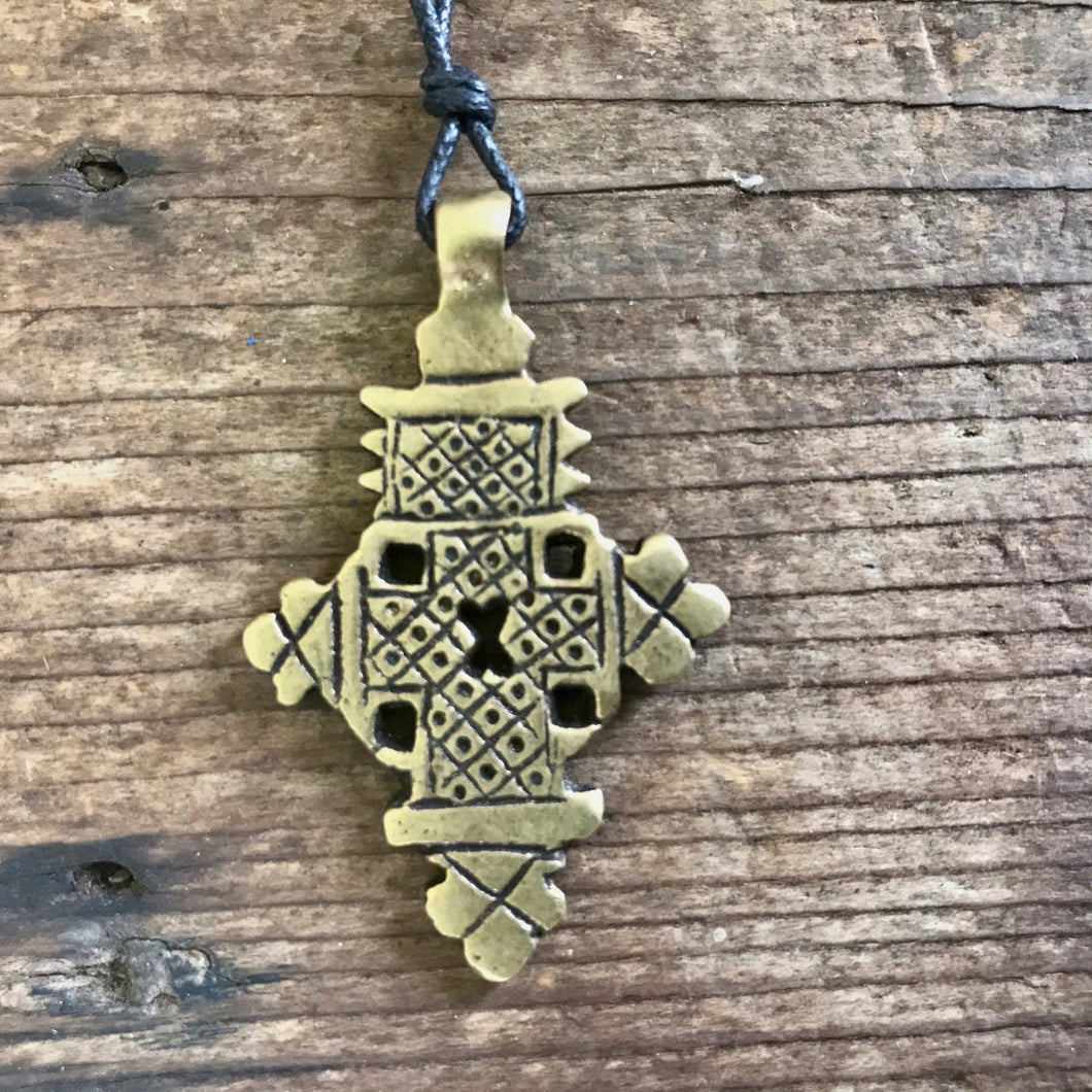 Lalibela Brass Coptic Cross Pendant (30x70mm) — The Bead Chest
