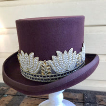 Load image into Gallery viewer, Immortal Kraft Wool Felt Top Hat - Brown with Embroidered Trim Sz M - OOAK - Phoenix Menswear